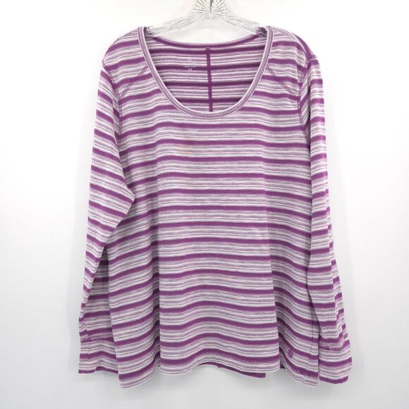 T by Talbots striped long sleeve shirt Size 2X purple textured knit scoop neck - Picture 1 of 7